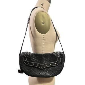 Y2K 90s Deborah Lewis Studio Studded Small Handbag Purse Black ostrich leather